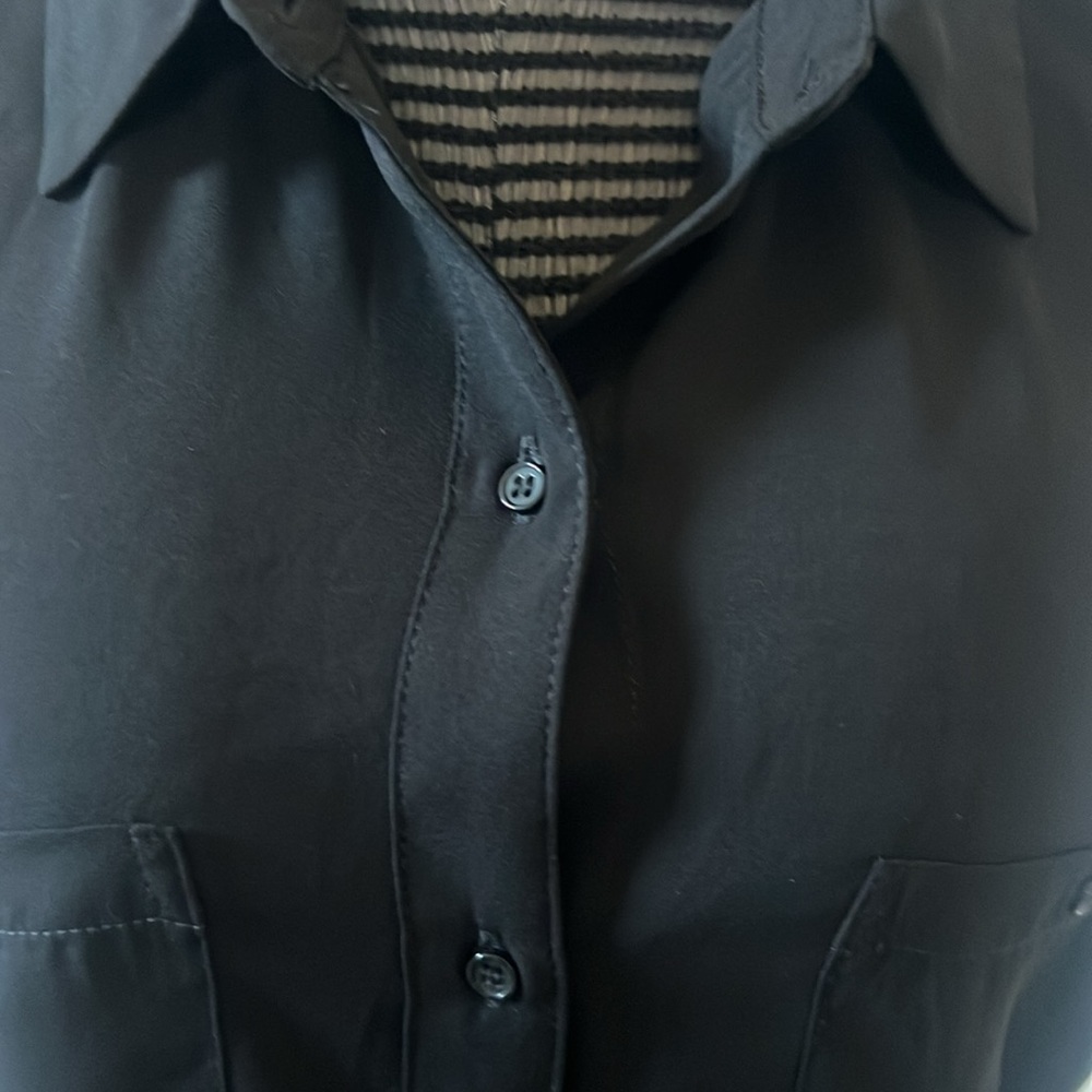 Sheer Black Button Down Sleeve-Less Top - image 4